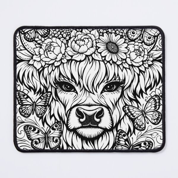 Item preview, Boho Highland Cow with Flower Crown and Butterflies designed and sold by VINTAGEPUNTEES.