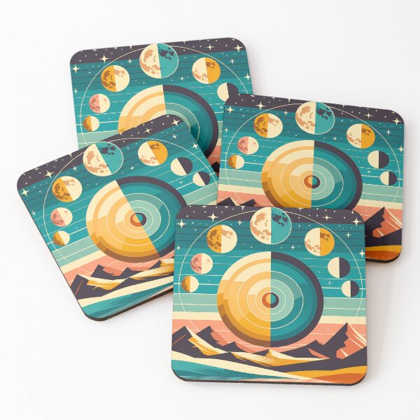 Item preview, Geometric Moon Phases Over Stylised Mountains designed and sold by InkSmithery.