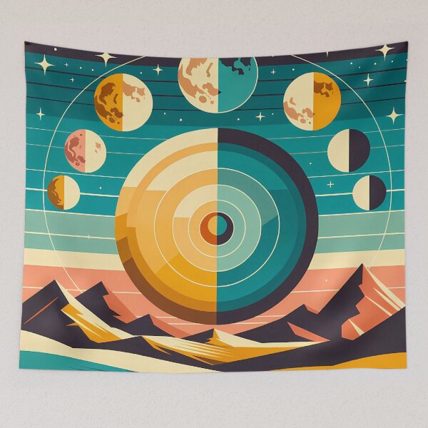Item preview, Geometric Moon Phases Over Stylised Mountains designed and sold by InkSmithery.