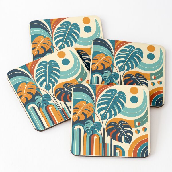 Item preview, Abstract Monstera Leaves with Geometric Arches designed and sold by InkSmithery.