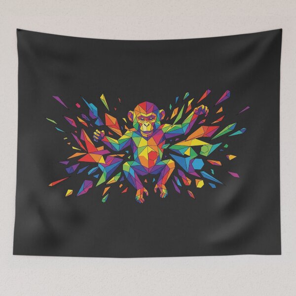 Item preview, Geometric Chimpanzee Sticker with Outstretched Arms – Multicolor Low Poly Celebration Art designed and sold by bsbd-action.