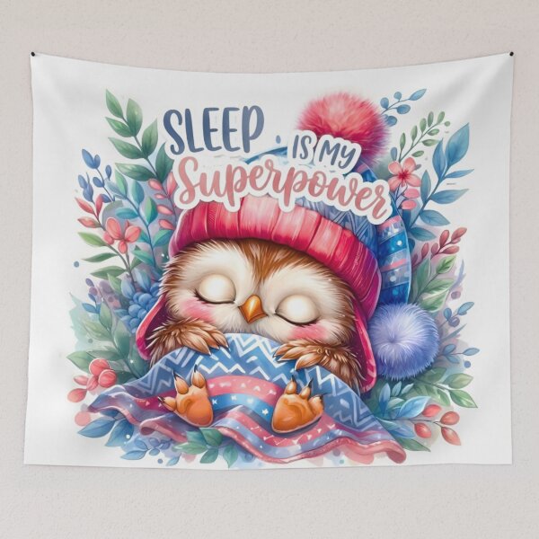 Item preview, Sleep Is My Superpower – Cute Sleeping Owl with Flowers designed and sold by Good Vibes .