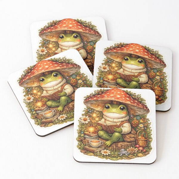 Item preview, Cozy Cottagecore Frog Reading Book Under Mushroom - Cute Frog Sticker designed and sold by FluffiPopo.