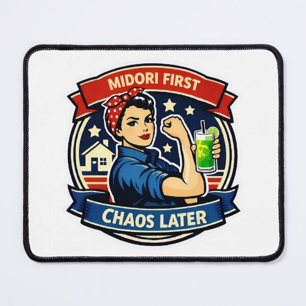 Item preview, Midori First, Chaos Later retro Rosie the Riveter Inspired Muggy & Mo Design designed and sold by MuggyandMo.