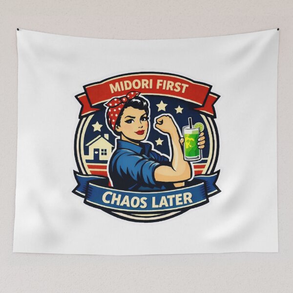Item preview, Midori First, Chaos Later retro Rosie the Riveter Inspired Muggy & Mo Design designed and sold by MuggyandMo.