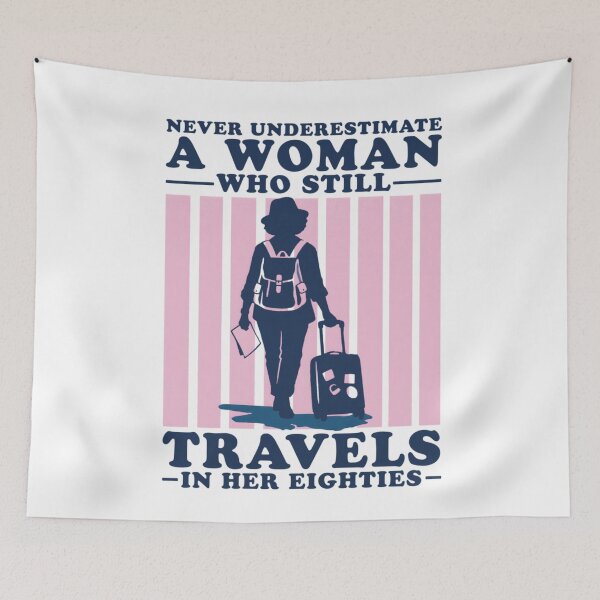 Item preview, Never Underestimate A Woman Who Still Travels In Her Eighties 80th Birthday Travel designed and sold by Ali-printshop.