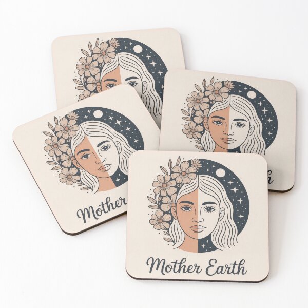 Item preview, Beige Boho Mother Earth Duality Face Nature Spiritual Art designed and sold by VISO-art.
