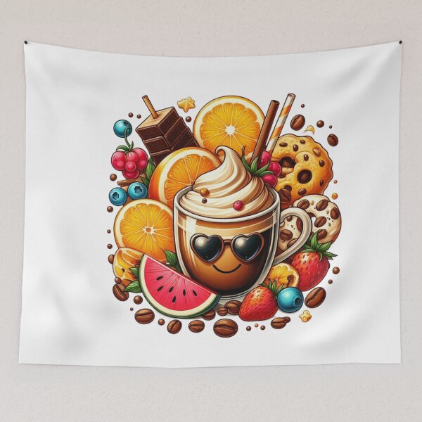Item preview, Cute Smiling Coffee Cup with Fruit & Sweets designed and sold by Lulunza.