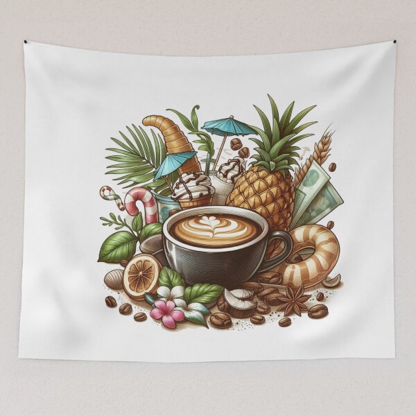 Item preview, Coffee Cup Surrounded by Pineapple & Sweet Treats designed and sold by Lulunza.