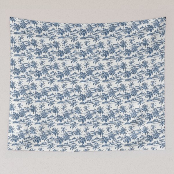Item preview, Vintage Blue Palm Tree Toile de Jouy, Coastal Chinoiserie Tropical Palm Pattern, Mediterranean Blue Tropical Toile Print, Antique Blue Sketch Palm Trees, Elegant Navy Tropical Island Aesthetic designed and sold by VivaFy.