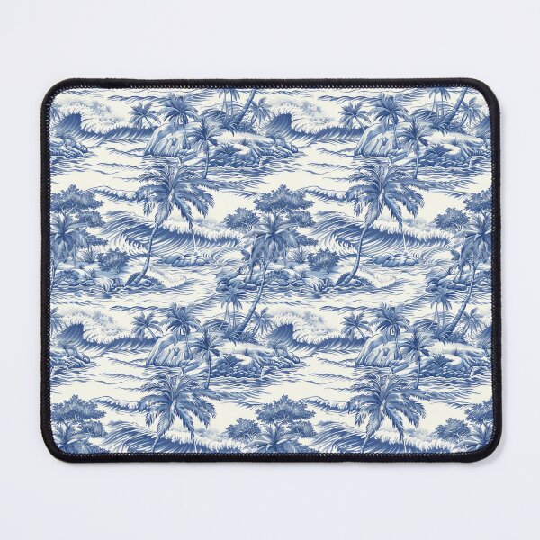 Item preview, Vintage Blue Ocean Wave Toile de Jouy, Mediterranean Coastal Landscape Scene Blue, Antique Nautical Wave and Palm Toile, Blue and White Sea Surf Toile de Jouy, Elegant Island Harbor Scenic Pattern designed and sold by VivaFy.