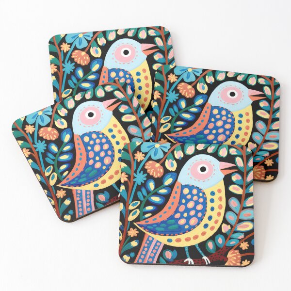 Item preview, Colorful Folk Art Bird on Floral Branch designed and sold by Filora Atelier .