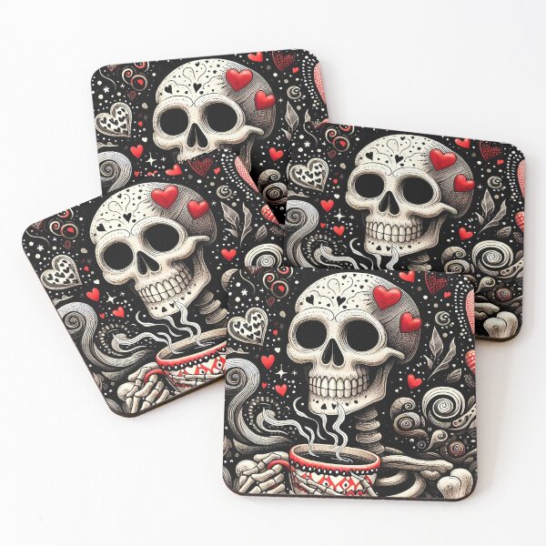 Item preview, Vintage Gothic Skeleton Drinking Coffee - Dark Aesthetic Hearts Doodle Art designed and sold by Lulunza.