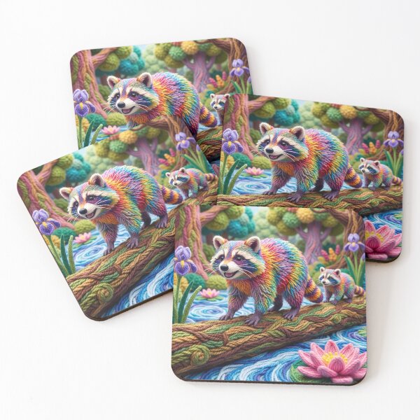Item preview, Yarn Raccoons on a Fallen Yarn Log designed and sold by Tridentulus.