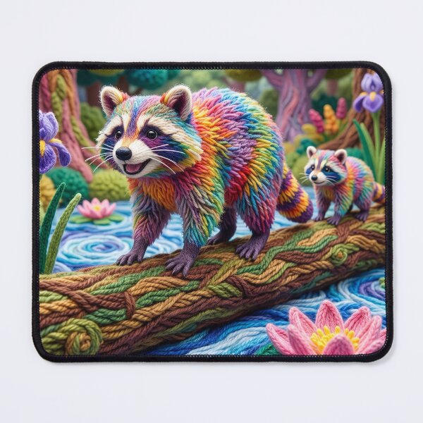 Item preview, Yarn Raccoons on a Fallen Yarn Log designed and sold by Tridentulus.