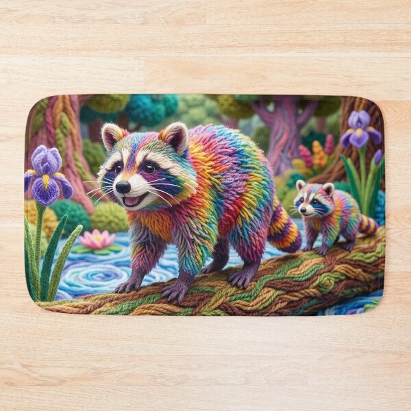 Item preview, Yarn Raccoons on a Fallen Yarn Log designed and sold by Tridentulus.