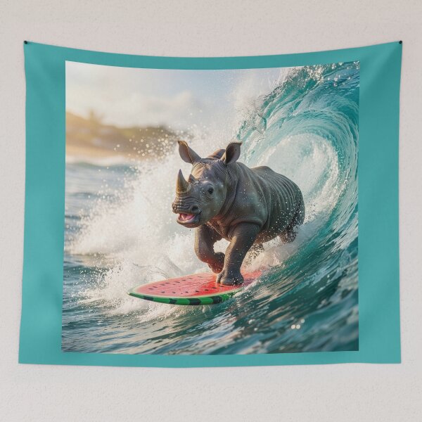 Item preview, Young Rhino Surfs the Waves  designed and sold by Tridentulus.
