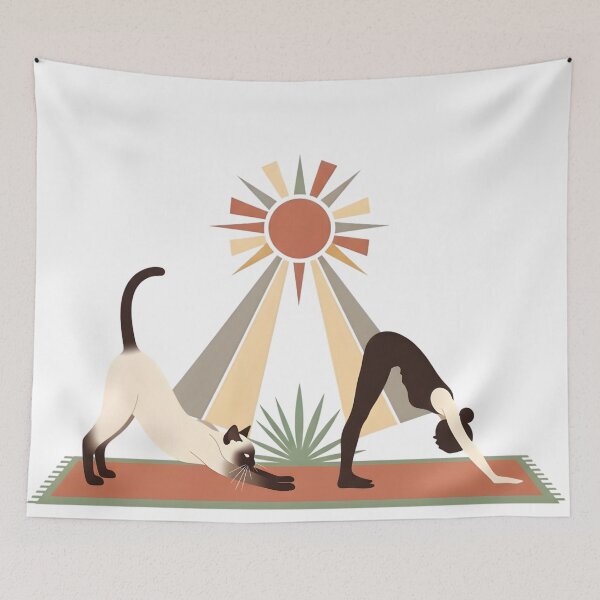 Item preview, Yoga with Cat Under Boho Sun – Minimalist Wellness Aesthetic Illustration designed and sold by InfinitePawBond.