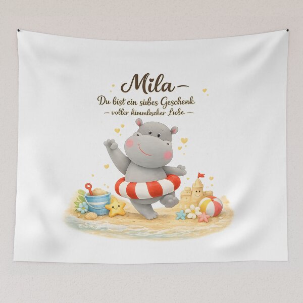 Item preview, Personalized hippo children's room poster with the name Mila designed and sold by LoveNurseries.
