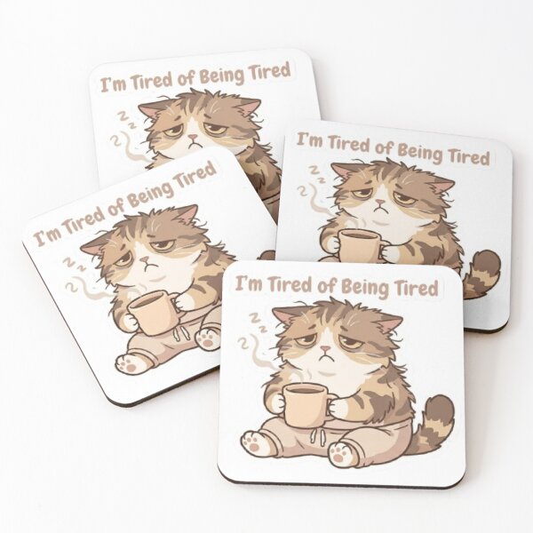 Aperçu de l'œuvre Funny Tired Cat – Relatable Burnout Cat Meme, Sleepy Cat Lover créée et vendue par Meowza Studio.