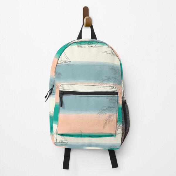 Item preview, Vintage Watercolor Sailboat and Palm Tree Pattern - Muted Coastal Vibe designed and sold by A1DesignMinimal.