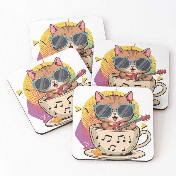 Item preview, Rockin' Coffee Cat - Winking Kitten with Electric Guitar in Cup #2 designed and sold by Frankenpetz.