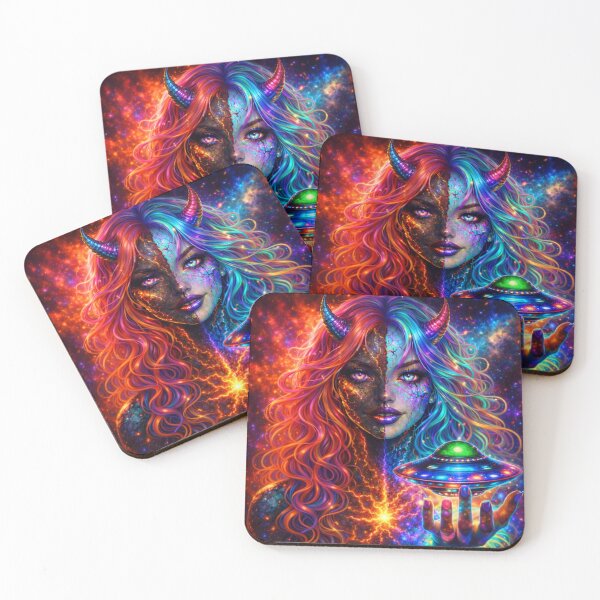 Item preview, Cosmic Demon Goddess – Neon Galaxy Fantasy Sci Fi Art designed and sold by TheHorsemanRidesAgain.