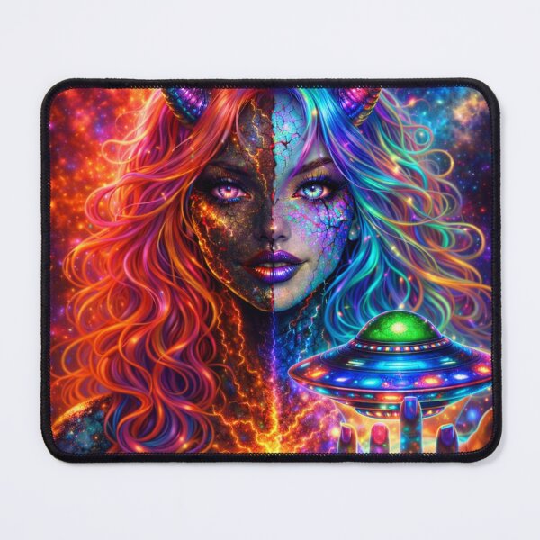 Item preview, Cosmic Demon Goddess – Neon Galaxy Fantasy Sci Fi Art designed and sold by TheHorsemanRidesAgain.