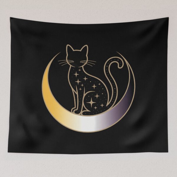 Item preview, Nonbinary Pride Non Binary Pride LGBT Enby Flag, LGBTQ, Transgender Pride Festival Month Space Moon Cat Black Cat designed and sold by PunkNation-Arts.