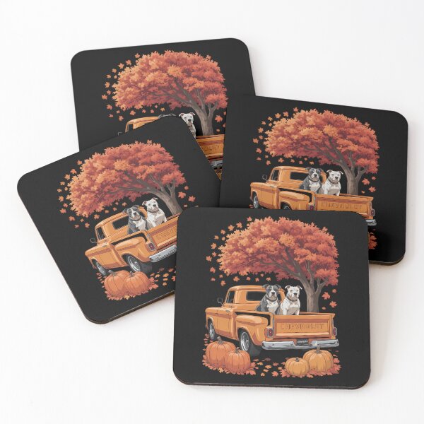 Item preview, Pitbull Dog Truck Pumpkin Autumn Fall Leaves Thanksgiving  designed and sold by PunkNation-Arts.