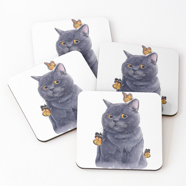 Item preview, British Shorthair Cat with Butterflies | Watercolor Cat Illustration | Aesthetic Animal Art designed and sold by FilonaArt.