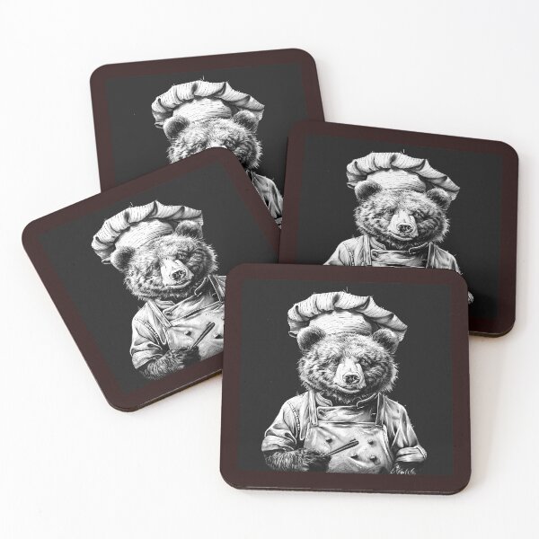 Item preview, Chef Bear Portrait Black and White Funny Animal Illustration designed and sold by inkoutninja.