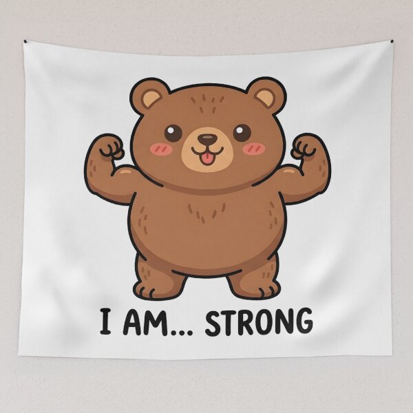 Item preview, Cute Bear I Am Strong Kids T-Shirt – Motivational Cartoon Bear designed and sold by DIRTYSKETCHH.
