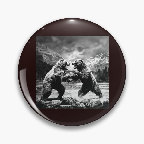 Item preview, Fighting Bears in Mountain Lake Black and White Wildlife Illustration designed and sold by inkoutninja.