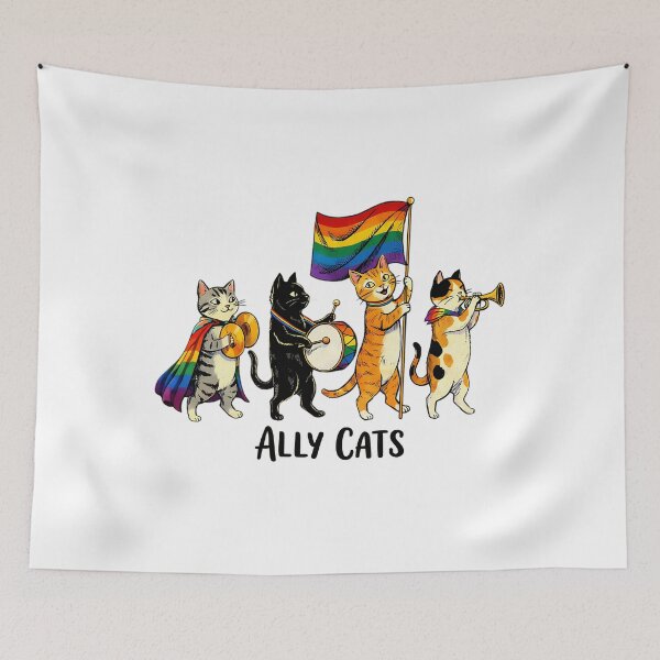 Aperçu de l'œuvre Ally Cats Pride Parade Drapeau arc-en-ciel LGBTQ créée et vendue par RipleMalphite.