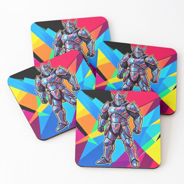 Item preview, Neon Geometric Knight – Futuristic Cosmic Armor Character Art designed and sold by Black Infinite Worlds.