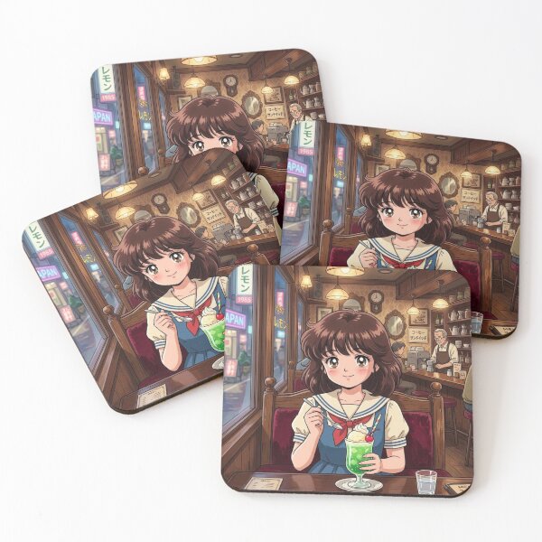 Item preview, 80s Japan Cafe Aesthetic – Anime Girl with Cream Soda designed and sold by EchoWave11.