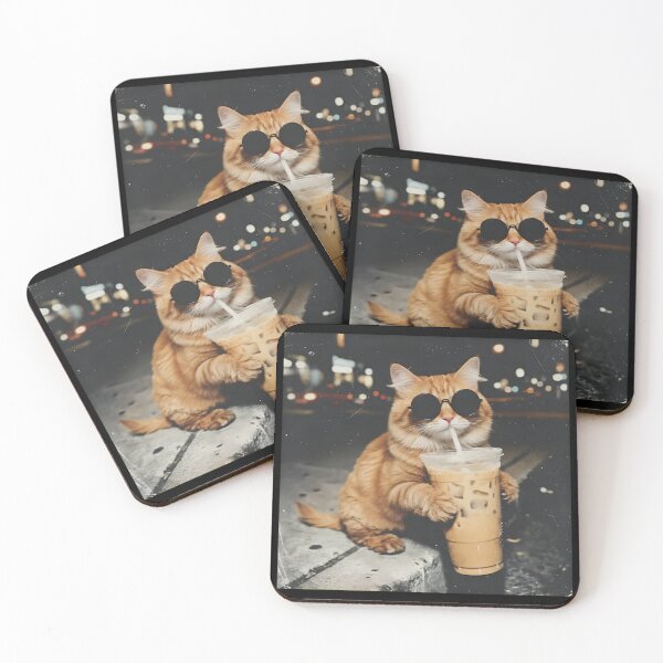 Item preview, Cool Cat Sipping Iced Coffee Night Vibe designed and sold by OlyvieArt.