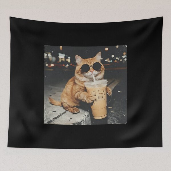 Item preview, Cool Cat Sipping Iced Coffee Night Vibe designed and sold by OlyvieArt.