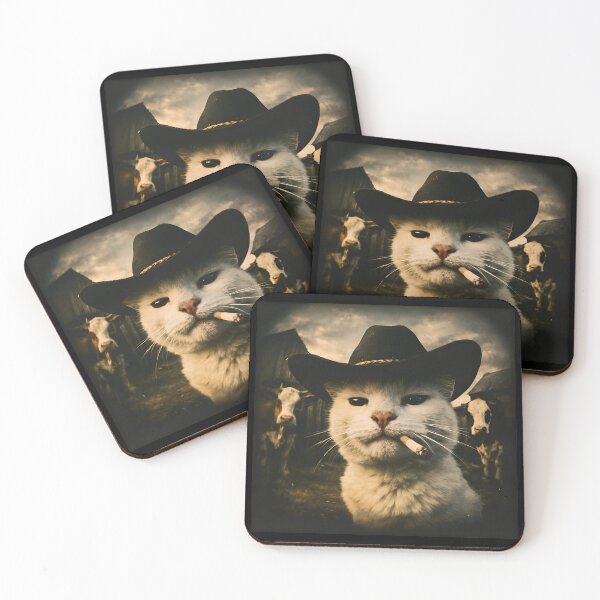Item preview, Cowboy Cat with Cigarette and Cows Vintage designed and sold by OlyvieArt.