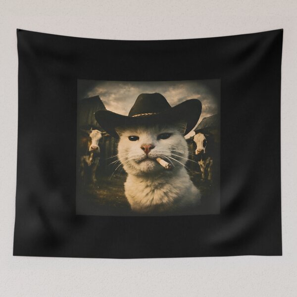 Item preview, Cowboy Cat with Cigarette and Cows Vintage designed and sold by OlyvieArt.