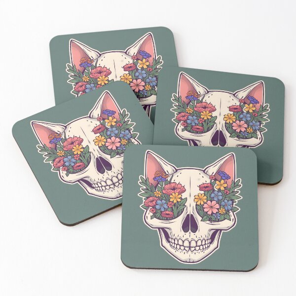 Item preview, Kawaii Cat Skull Flowers Cute designed and sold by Glitchart66.