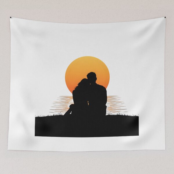 Item preview, Romantic Couple Sunset Silhouette  Love Illustration Aesthetic Ocean Sunset Design designed and sold by Kavya Art.