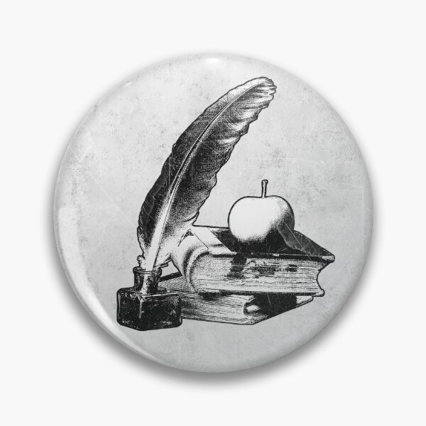 Item preview, 'Vintage Quill Inkwell, Apple and Books' Engraving Style Illustration designed and sold by Ghoul Enterprises.