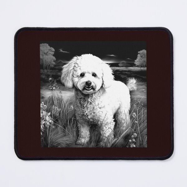 Item preview, Cute White Poodle in Meadow Black and White Dog Illustration designed and sold by inkoutninja.