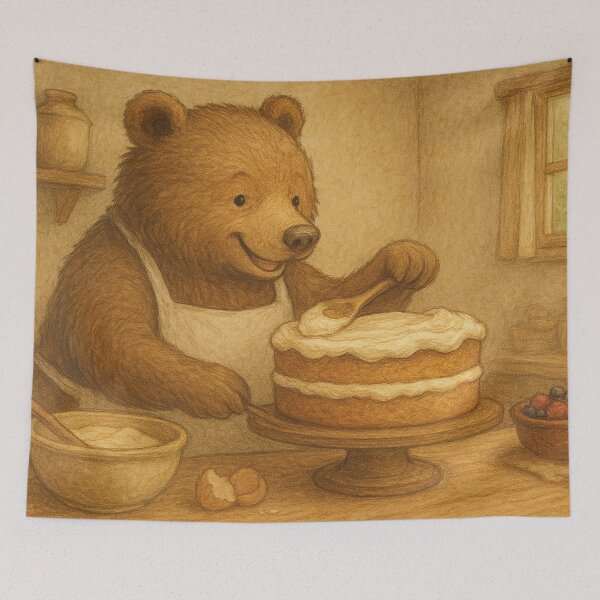 Item preview, Cute bear baking a cake in a cozy country style designed and sold by Mauswohn.