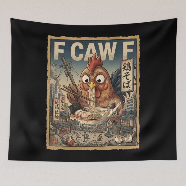 Item preview, F Caw F Giant Chicken Ramen Kaiju Retro Poster Art designed and sold by Bongocomic.