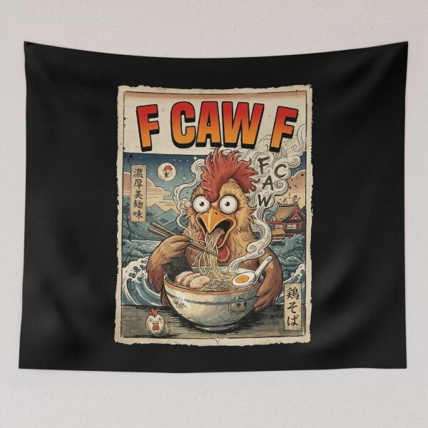 Item preview, F Caw F Funny Chicken Ramen Japanese Retro Art designed and sold by Bongocomic.