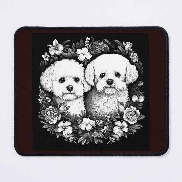 Item preview, Floral White Poodle Pair Black and White Dog Illustration designed and sold by inkoutninja.