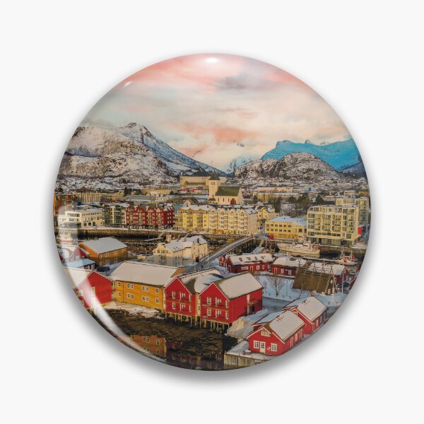 Item preview, Lofoten panorama with red fishermen's huts on the fjord at sunset designed and sold by Mauswohn.